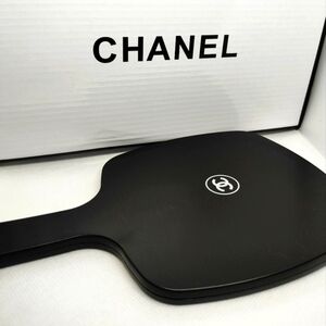 Sleek Large Black With White Logo Handheld Mirror
